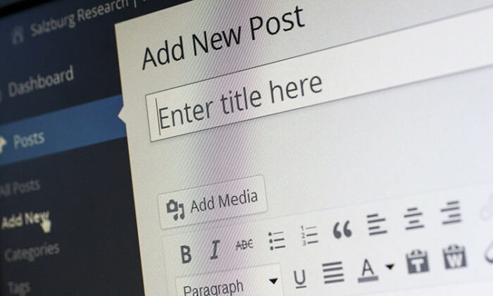Close up of a new WordPress 'add new post page'